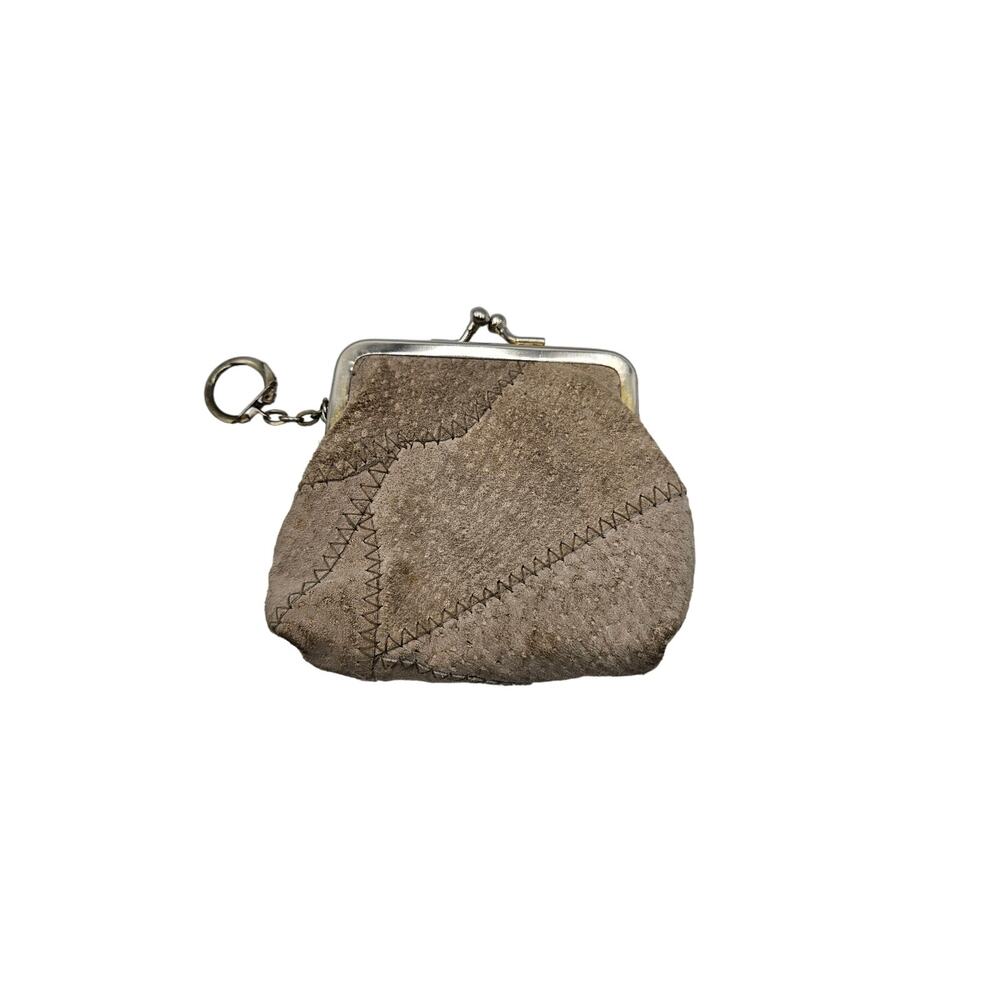 Womens Leather Coin Purse Key Chain Brown Snap Closure